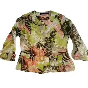 Alexis & Avery Blazer Jacket Womens Size 10 Cotton Linen Fall Floral Career